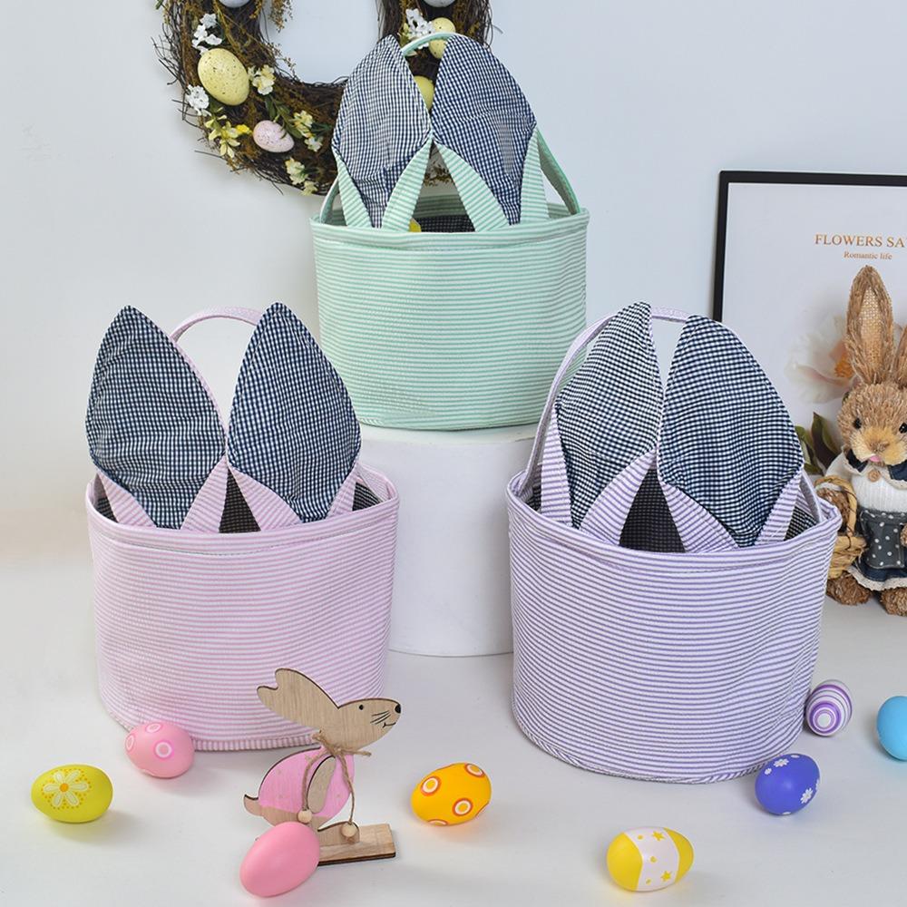 Lightweight Foam Yarn Easter Bag Monochrome Rabbit Ear Easter Basket Handheld Easter Rabbit Storage Bag Easter