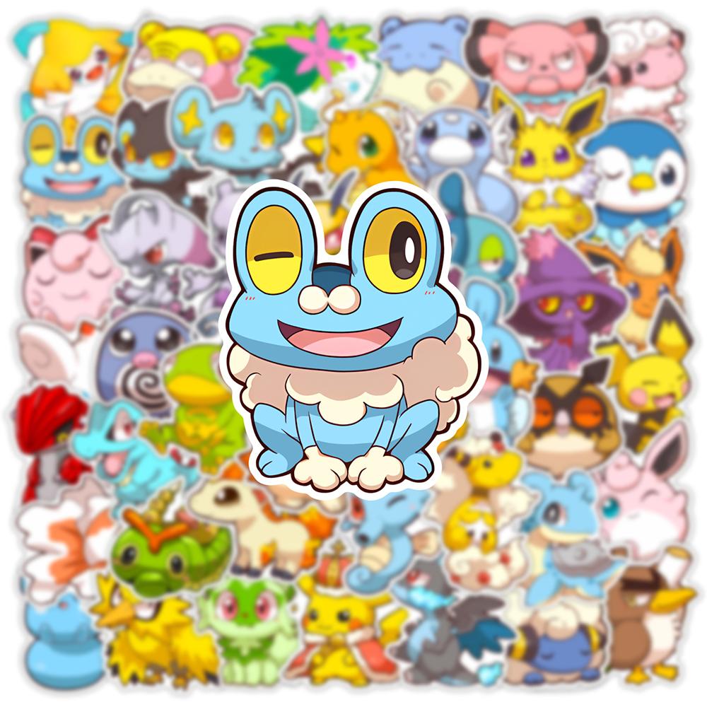 10/30/50pcs Kawaii Anime Stickers Cartoon Q Version Sticker Skateboard Phone Suitcase Cute Pikachu Psyduck Decals Toys