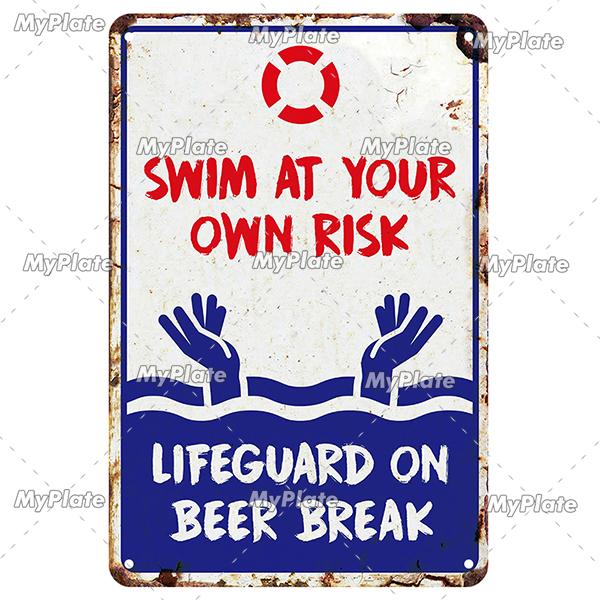 

[MyPlate]Vintage Beach Pool Rules Poster Store Metal Sign Plate Tin Sign Wall Crafts Retro Decor For Home Plaque Decoration Gift 20x30cm（7.8x11.8inch）