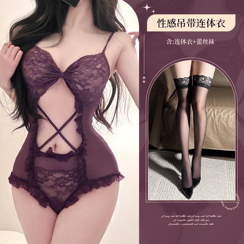 Sex underwear mesh perspective temptation straps low cut sexy backless hot open uniform suit