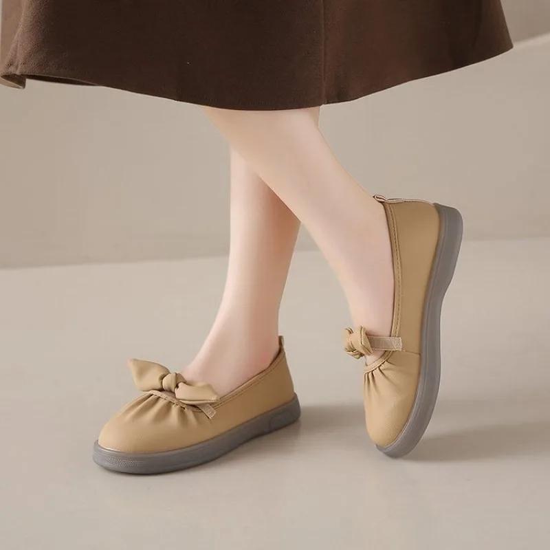 Fashion Low Heel Elegant With Bow Shoes for Women Office Slip-on Leather Casual Beau Today Chic Quick Delivery Young Popular Woman Flats
