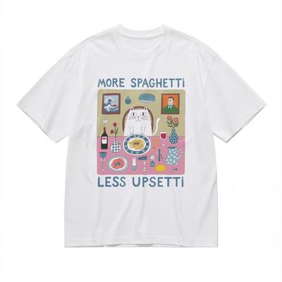 Herrenmode Bequemes Klassisches T-Shirt Mehr Pasta Weniger Sorgen Spruch Humor T-Shirt