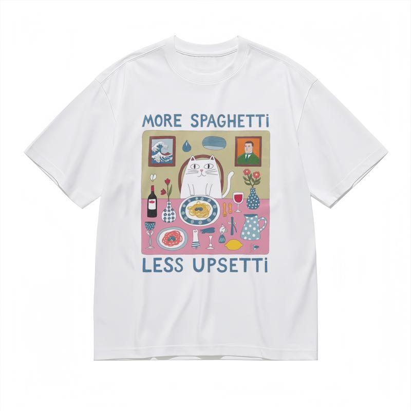 

Men s Fashion Comfy Classic T Shirt More Pasta Less Worries Saying Humor Tee L