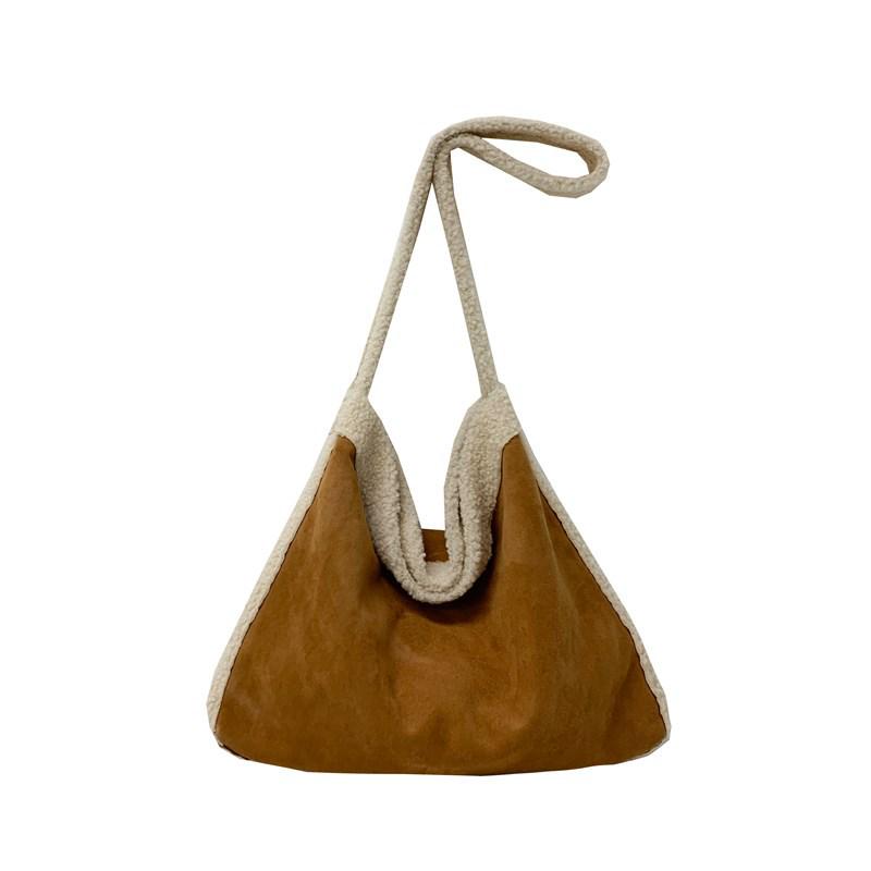 Retro Lambswool Spliced Shoulder Bag - Autumn/Winter Fashionable and Versatile