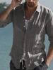 Men's Cross-Border Linen Spring and Summer Beach Long Sleeve Solid Color Casual Shirt Daily Shirt