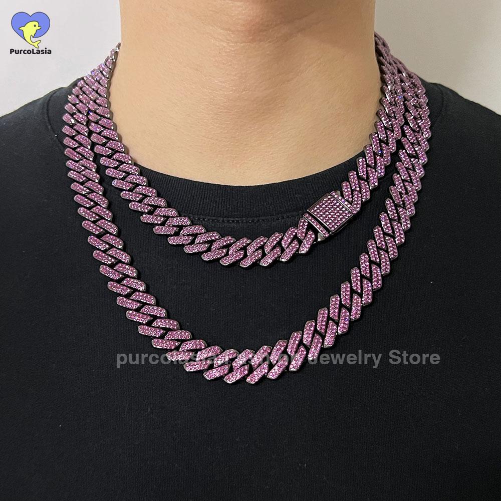 Lucky Star Jewelry Women's Purple Hip Hop Men 14Mm Cuban Link Chain Bling Iced Out Rhinestones Paved Miami Black Necklace