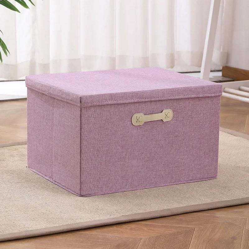 Cotton Linen Folding Storage Box with Lid Closet Drawer Clothes Books Toys Sundries Quilts Organizer Laundry Basket for Wardrobe