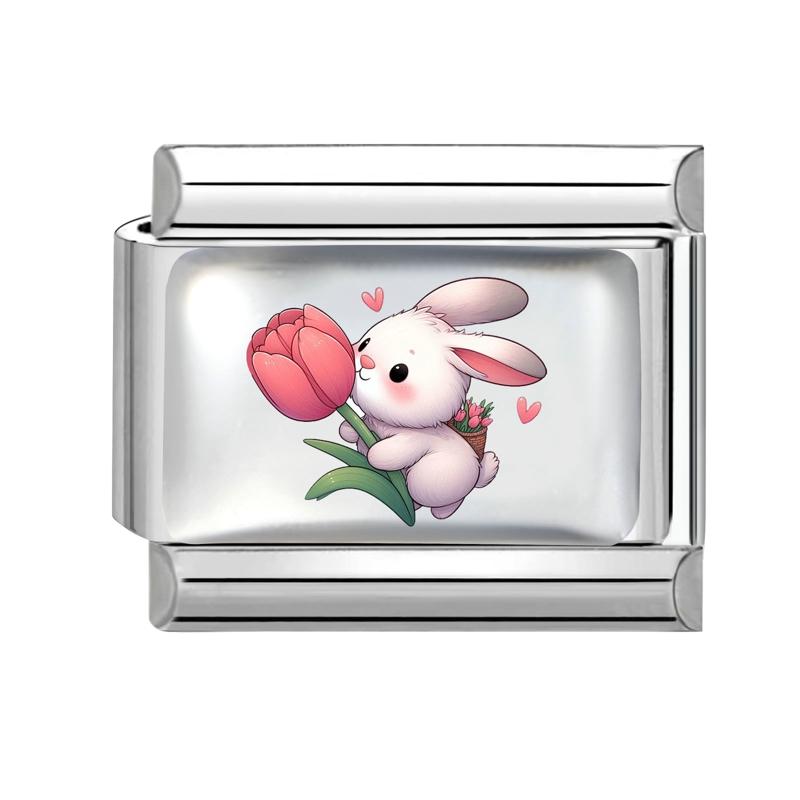 1PC Creative Personalized Tulip Lovely Cats Rabbit Star Heart Italian Charm Fit 9MM Stainless Steel Bracelet DIY Making Gift