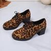 British Style Mid-heel Professional Single Shoe Women's 2025 Autumn New Lace-up Leopard Print Plus-size Retro Leather Shoes
