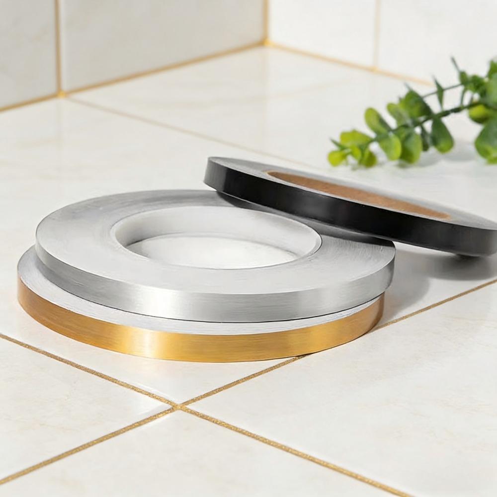 Self-Adhesive Tile Seam Sticker Waterproof Mildew Proof Floor Wall Decor Tape Gold Silver Black PET Gap Filler Strip for Kitchen Bathroom Bedroom