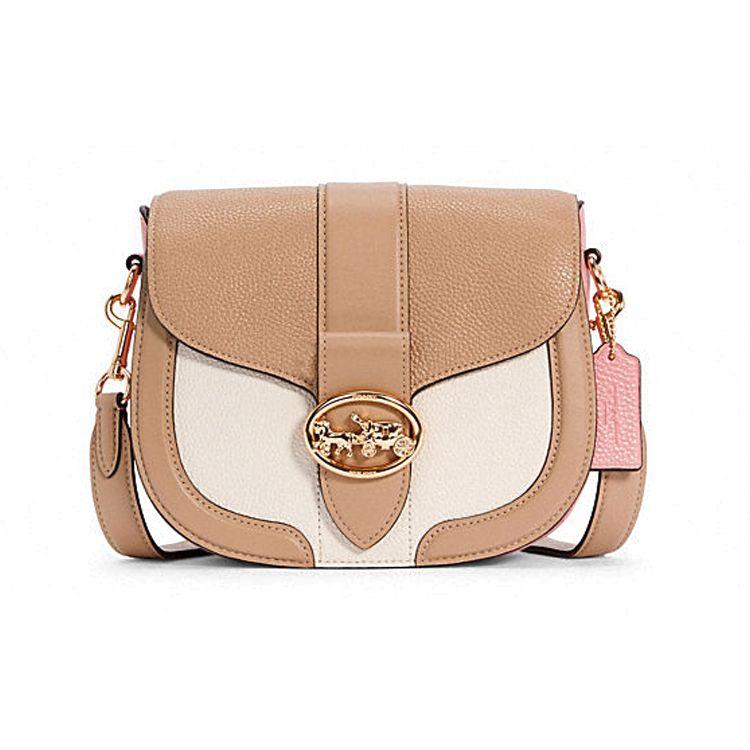 

Coach Georgie 21 Color Block Flap Leather Saddle Bag Women handbag White Brown C3596-IMTAP Basic Set (Bag+Dust Bag)
