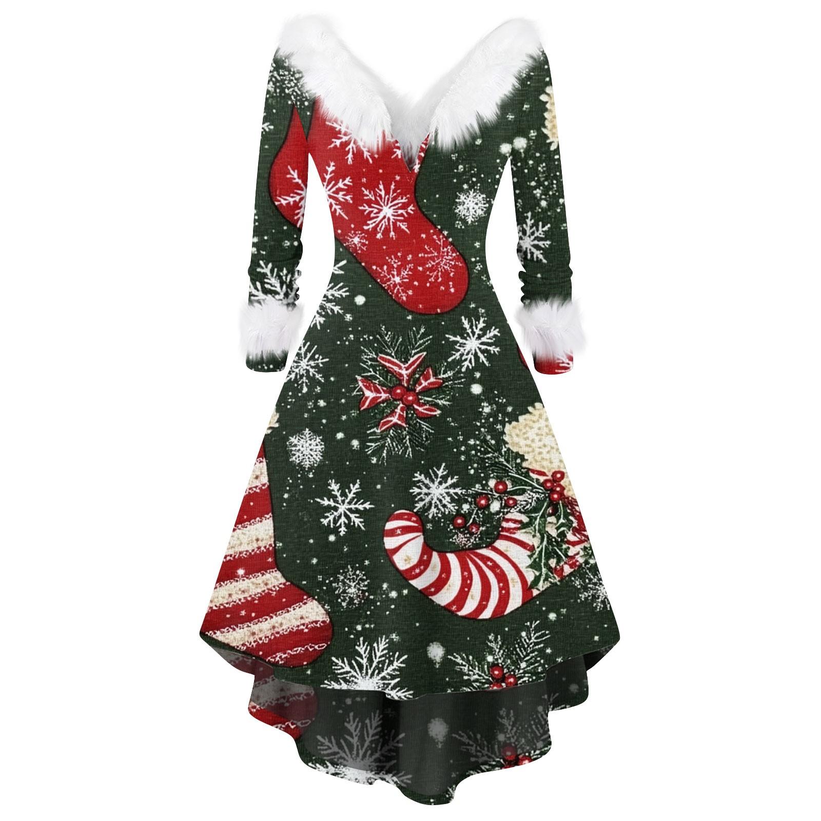 

Женское модное повседневное платье с v-образным вырезом и рождественским принтом для вечеринки с длинными рукавами XXXXL зелёный