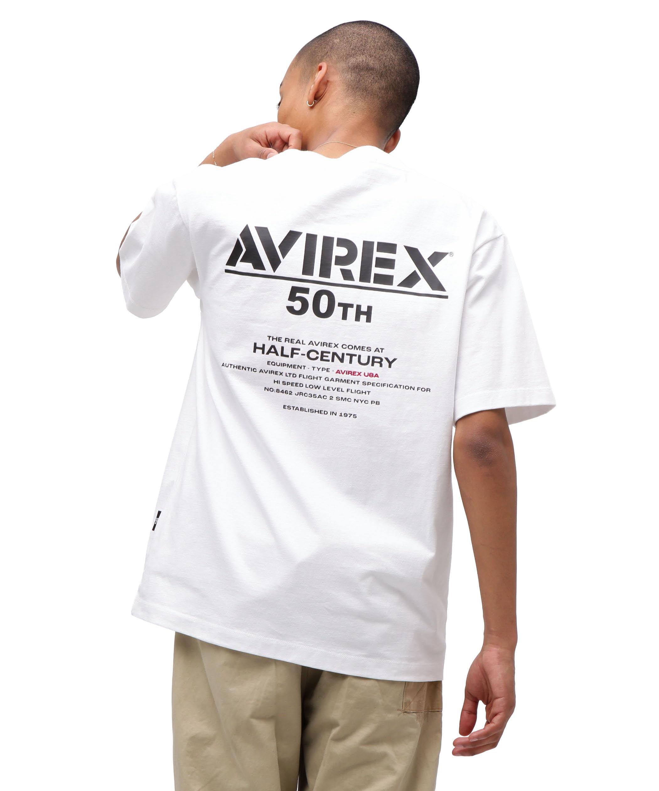 Avirex 50th Anniversary Size T-Shirt, Men s, M, 030, White, 783-5234005