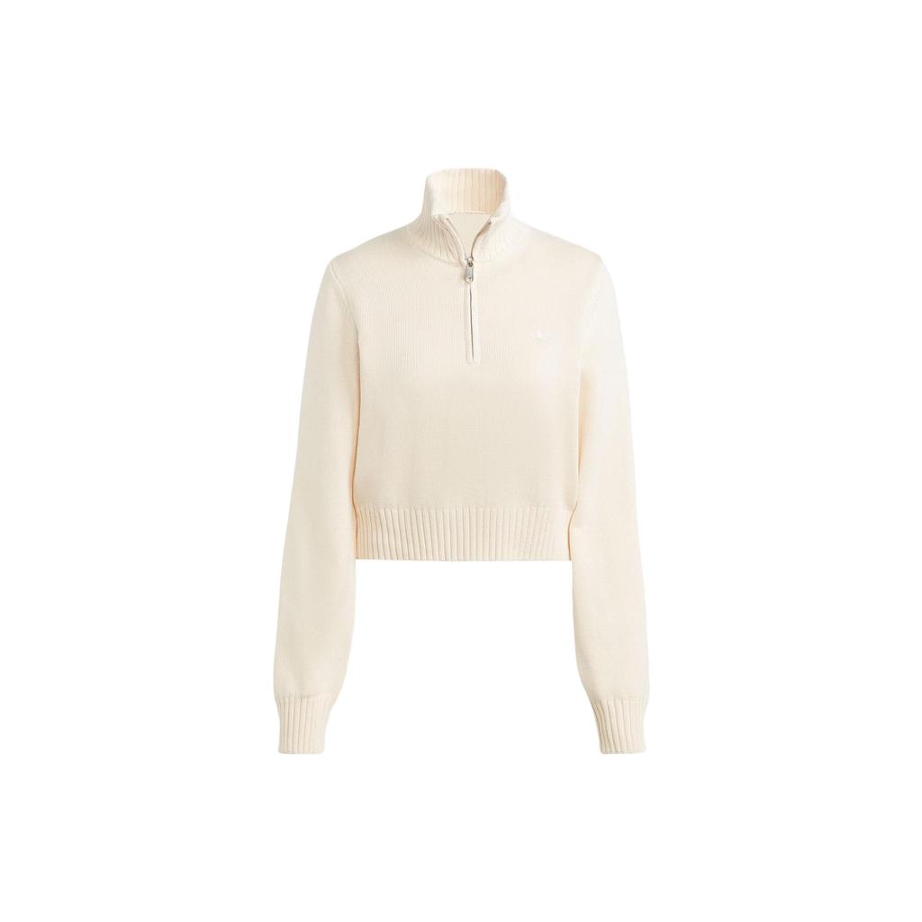 Adidas Originals Premium Essentials Half-Zip Plain Knit Sweater Women Tops Wonder-White II8043