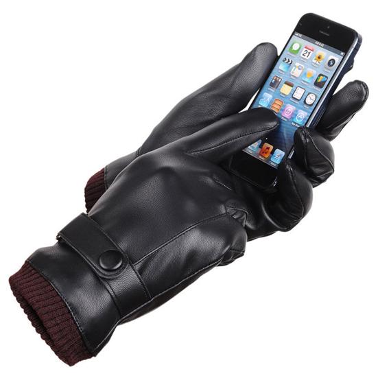 Winter Outdoor Faux Leather Warm Waterproof Full Finger Touch Screen Gloves for Cycling