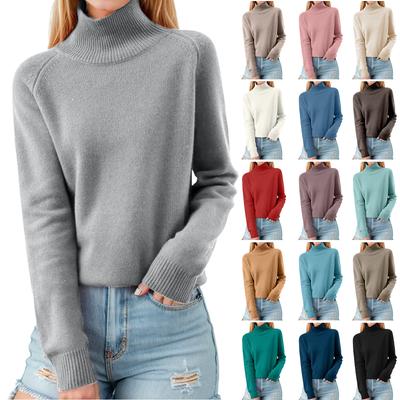 Damen Modischer Langarm Einfarbiges Pullover Basis Strickpullover Top