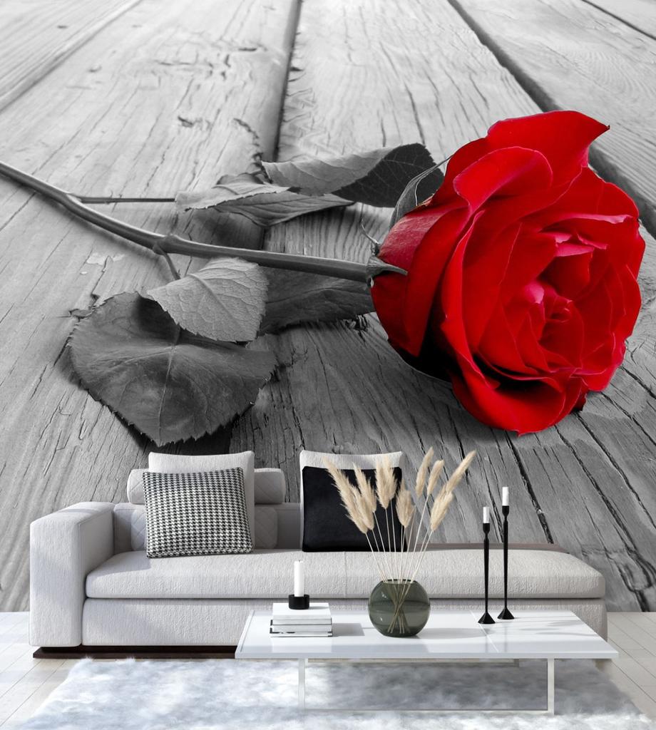 Wallpaper Red rose flowers wooden walkway