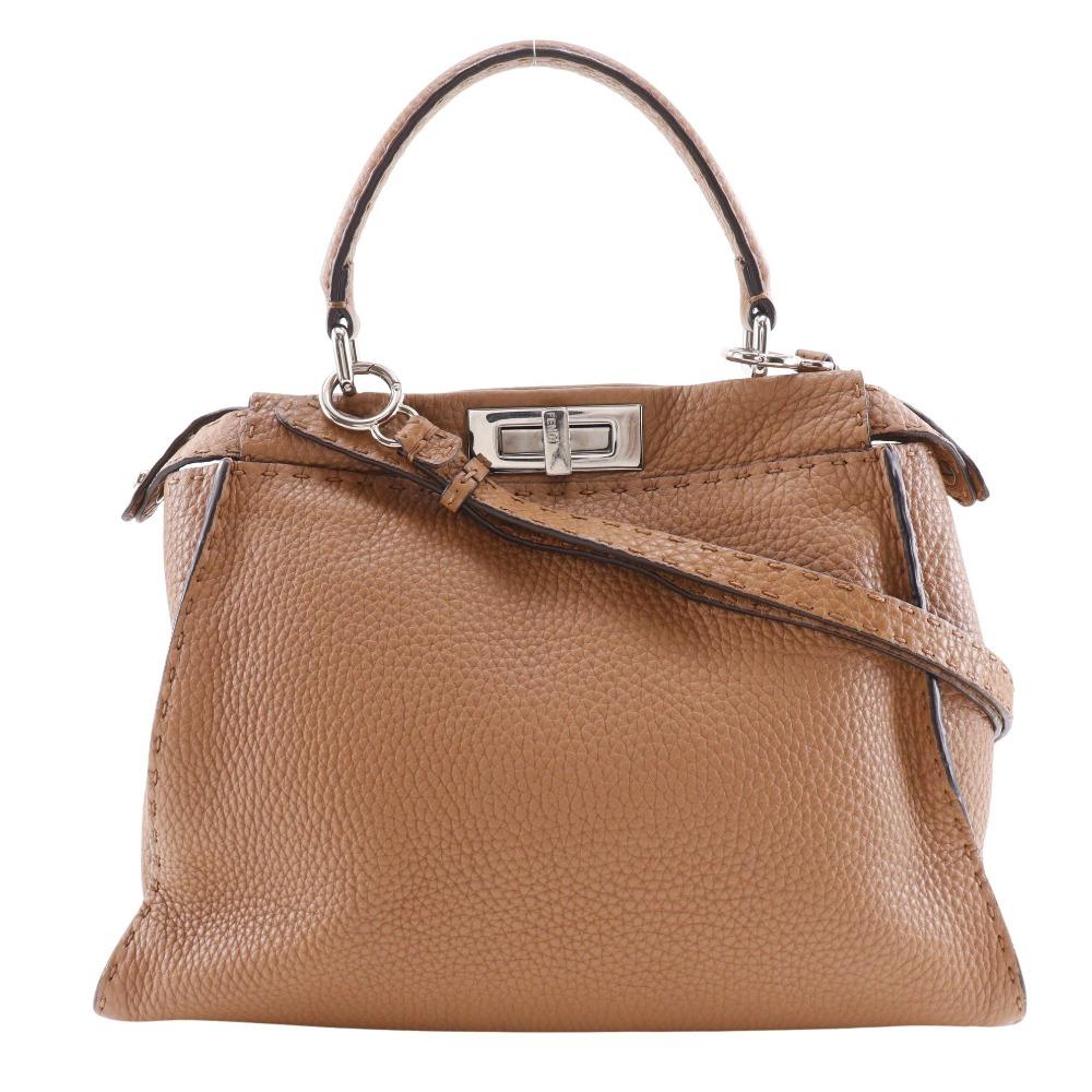 

FENDI Peek-a-boo regular Handbag 8BN226 Celeria 2WAYShoulder Brown leather Women Used