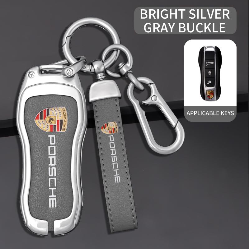 BMGB9 3 Buttons Zinc Alloy Leather Car Key Case Cover Key Shell For Porsche Cayenne Panamera Macan Cayman 718 911 Taycan Sticker