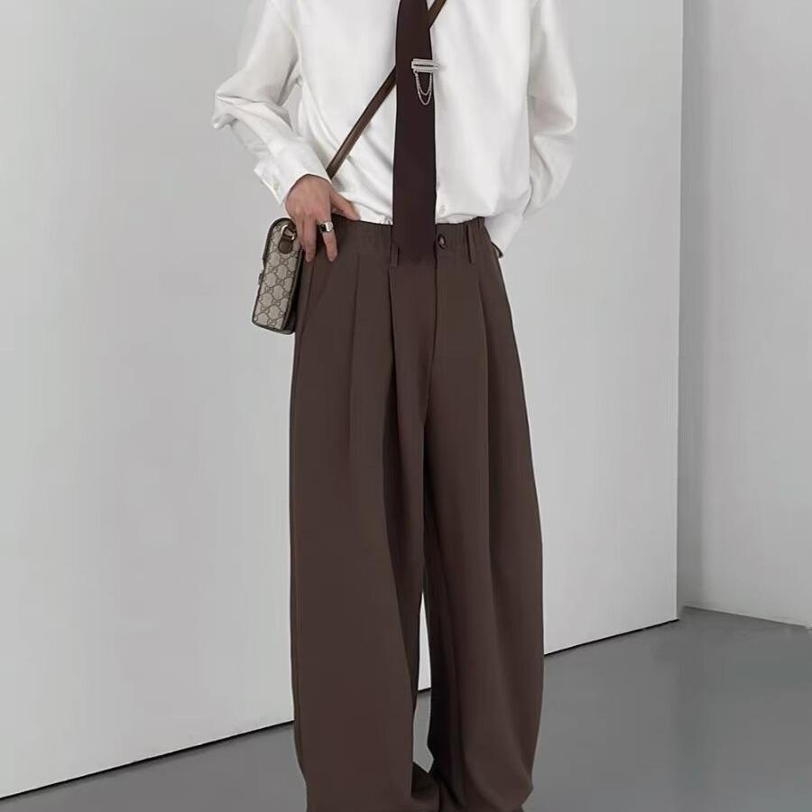

Retro Brown Wide-Leg Sweatpants - Men s Loose Straight Fit for Spring & Autumn M коричневий