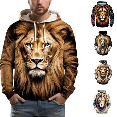 Fashion Animal Lion Printed Men's Hoodies Pullover Autumn Clothing Casual Clothes Women Tops Outdoor Street Sweatshirts