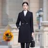 Women's Black Mid-length Padded Wool Blend Winter Coat