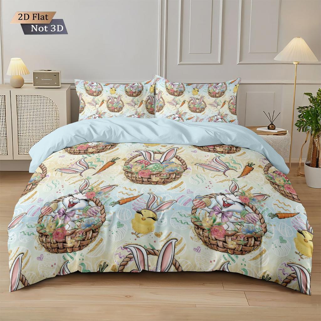 3pcs Easter Cute Cartoon Easter Egg Printed Quilt Set Multi Size Bedding Decoration Soft Machine Washable