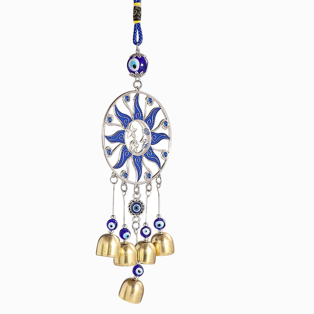 

Турецкий колокольчик с голубым глазом, амулет солнца и луны, защитный ветряной музыкальный колокольчик, подвесной декор, фен-шуй, подвеска для автомобиля, садовая подвеска