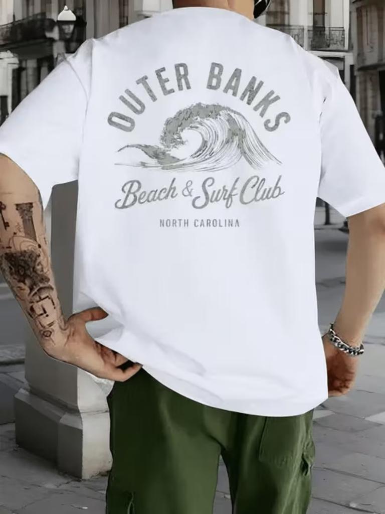 Vintage Surf Club Graphic T-Shirt - Stretchy Breathable Fabric - White Tee