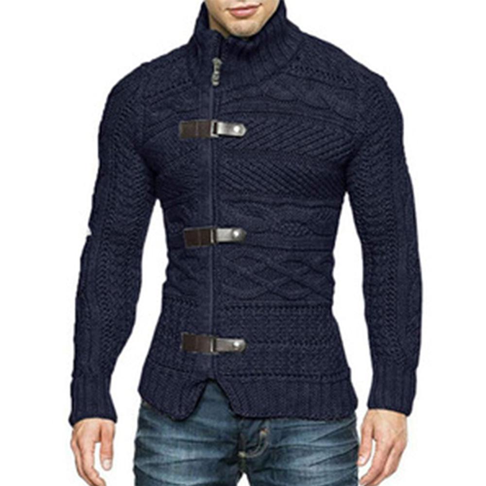 2025 Autumn/Winter Men's Thick High-Neck Leather Buckle Knitted Sweater