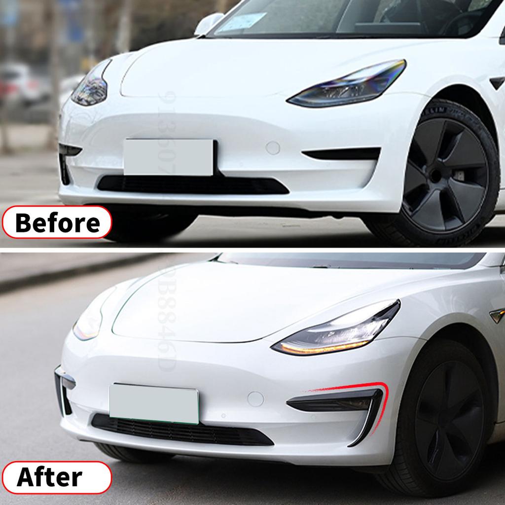 Front Fog Lamp Eyebrow Wind Knife For Tesla Model 3 Y 2016-2023 ABS Glossy Black Fog Lamp Trim Carbon Look Blade Trim Light