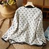 Open Top with Casual Loose Oversized Long Sleeved Shirt Women's Artistic Retro Polka Dot Top