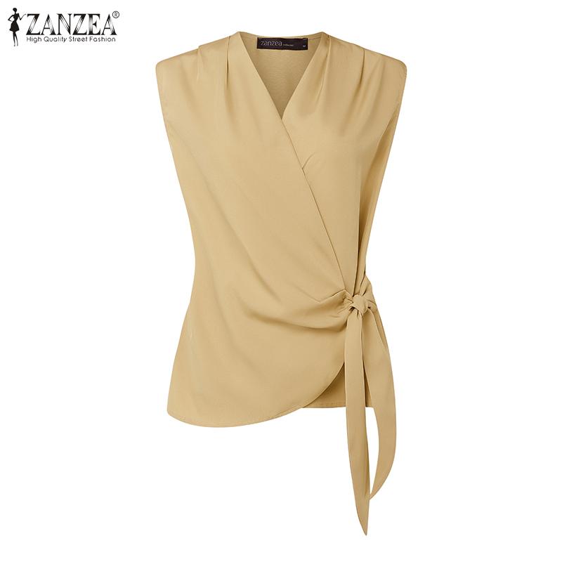 ZANZEA Women Casual V-Neck Side Lace Up Summer Sleeveless Vest Tops