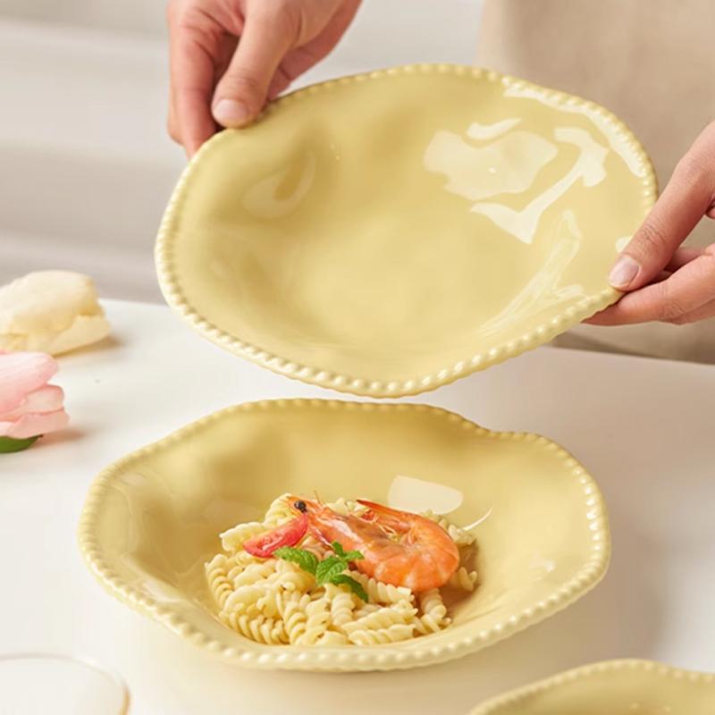 Nordische Unregelmäßige Perlenkeramikplatte Haushalt Obstsalatschüssel Nudelsuppe Dekorative Schüssel Kunst Flache Platte Restaurant Geschirr