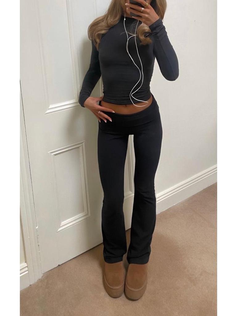 Women's Casual Tracksuit: Round Neck, Long Sleeve, Low Waist Flared Pants