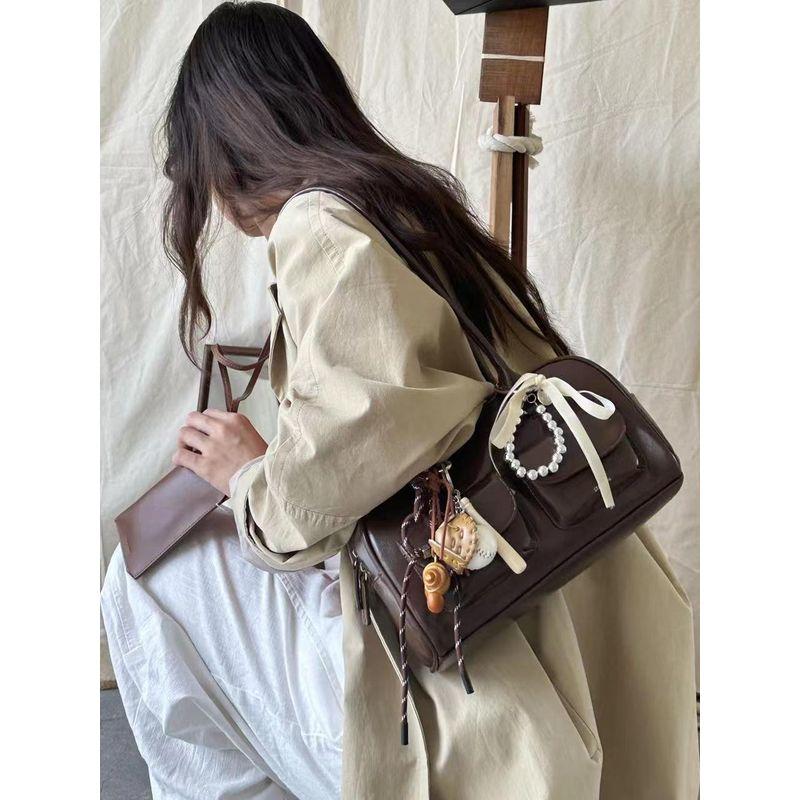 Yunzhen Same Bag for Women 2025 Fall and Winter New Arrival South Korea Ins Large Capacity Retro Bowling Satchel Shoulder Bag