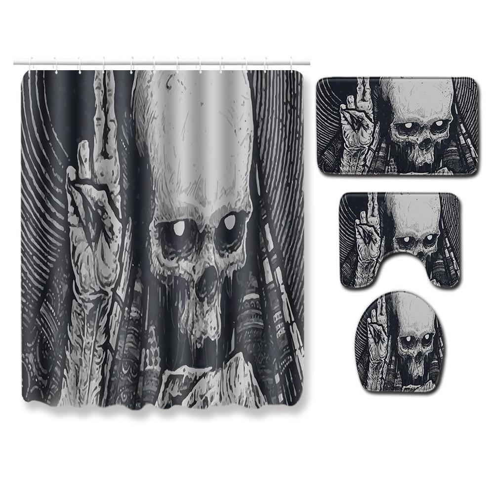 Skull Shower Curtain Floor Mat Combination Four-Piece Set Bathroom Toilet Carpet Shower Room Mat Foot Mat