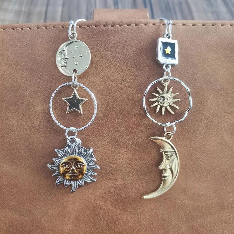 Greek Mythology Face Sun Moon Pendant Creative Design Women Asymmetric Personality Pendant Earrings Party Jewelry Gifts