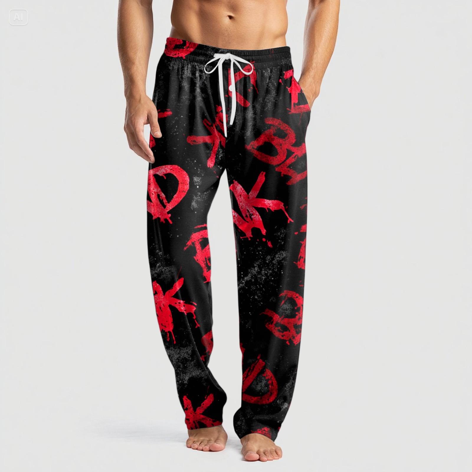 

Мужские вязаные повседневные брюки с карманом и принтом на Хэллоуин, пижамные брюки XXXL