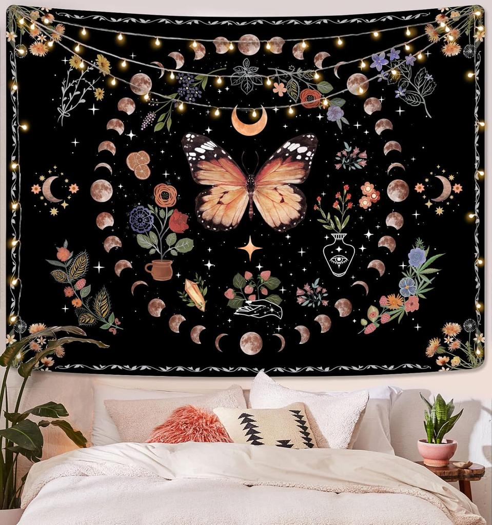 Boho Floral Mandala Tapestry for Bedroom Aesthetic Blue Bohemian Colorful Flower Wall Tapestry Purple Hippie Indian Small