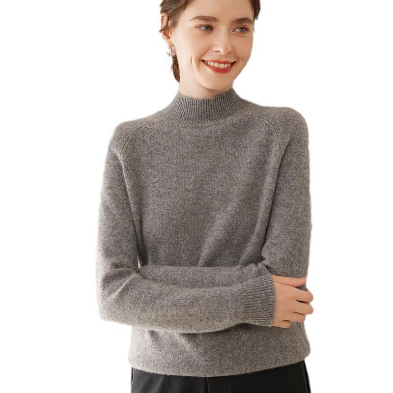 2024 Autumn/Winter Women's Thickened Half-High Neck Cashmere Knit Base Sweater