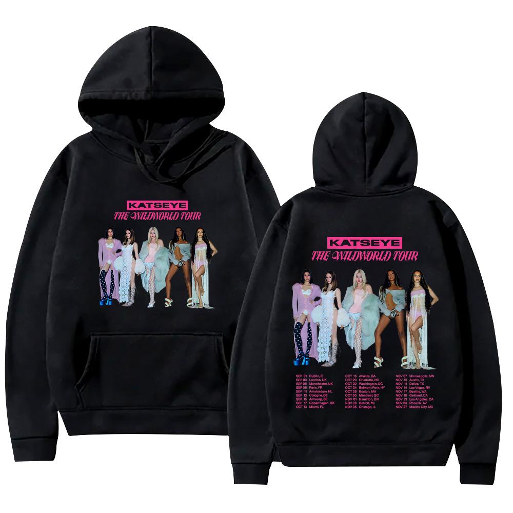 KATSEYE The Wildworld Tour Hoodies Kpop Harajuku Fashion Y2K Men Women Sweatshirts Long Sleeve High Street Fans Gifts Pullovers XS чёрный
