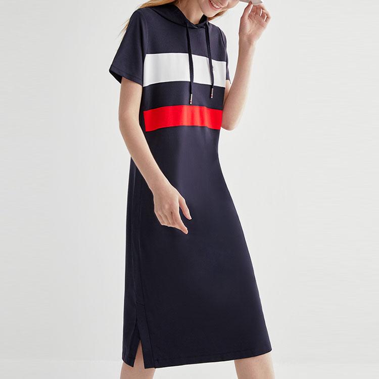 Fila Classic Fashion Sports Hoodie Dress Women Dresses Legendary-Blue F51W221307FNV