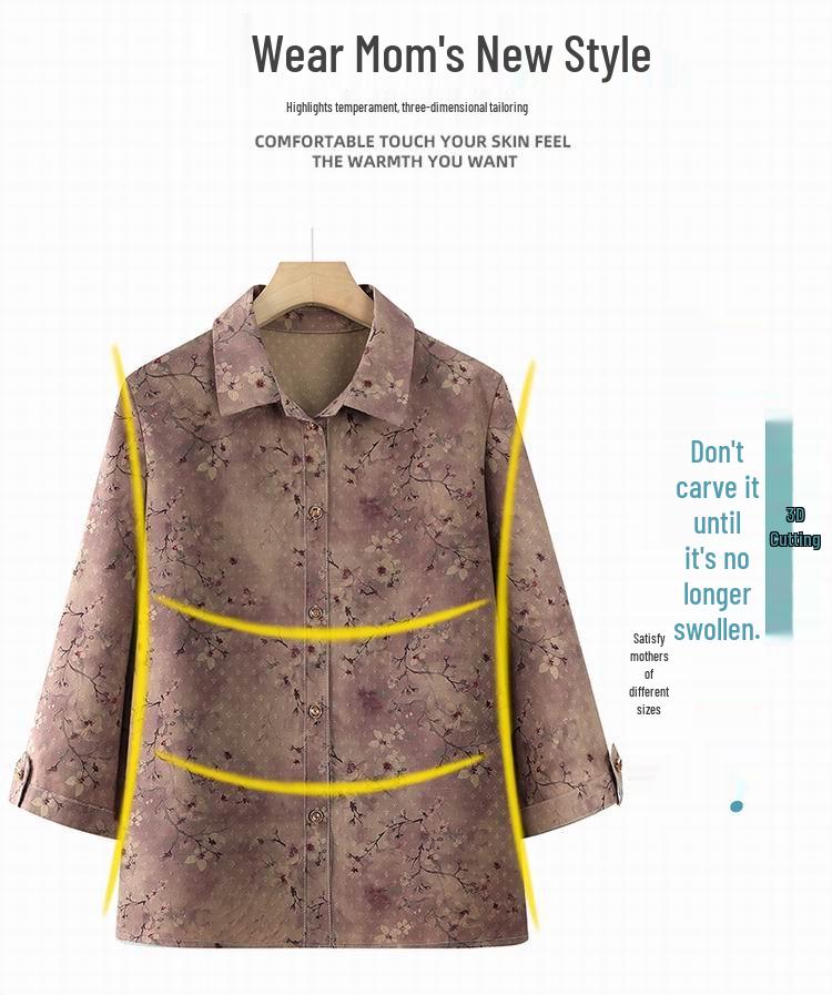 Grandma's Summer Thin Mid-Sleeve Cardigan, Ideal for Middle-Aged & Elderly, Seven-Sleeve Set for 70-Year-Old Moms