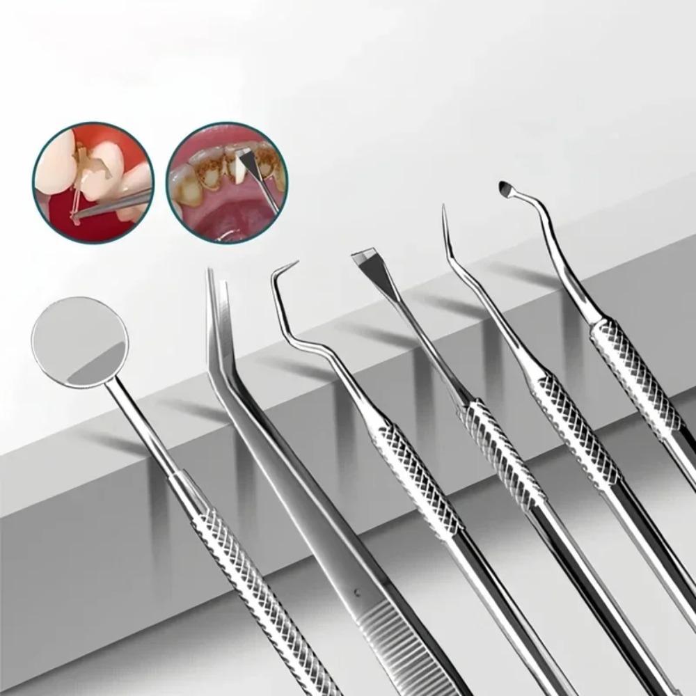 6-piece setSteel Dentist Clean Tools Dental Mirror Double Probe Sickle Hoe Tooth Cleaner Dental Tool Tooth Care Tool Kit