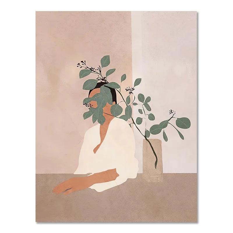 Bohemian Fashion Abstract Girl Art Canvas Painting Nordic Posters and Prints Wall Art Pictures for Living Room Home Decoration
