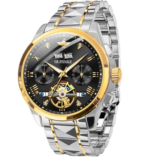 Men's Stylish Business Watch, Automatic Movement, Tungsten Tungsten Crystal, Sapphire Crystal, 5 ATM Water Resistance, Calendar Function, Luminous Fun