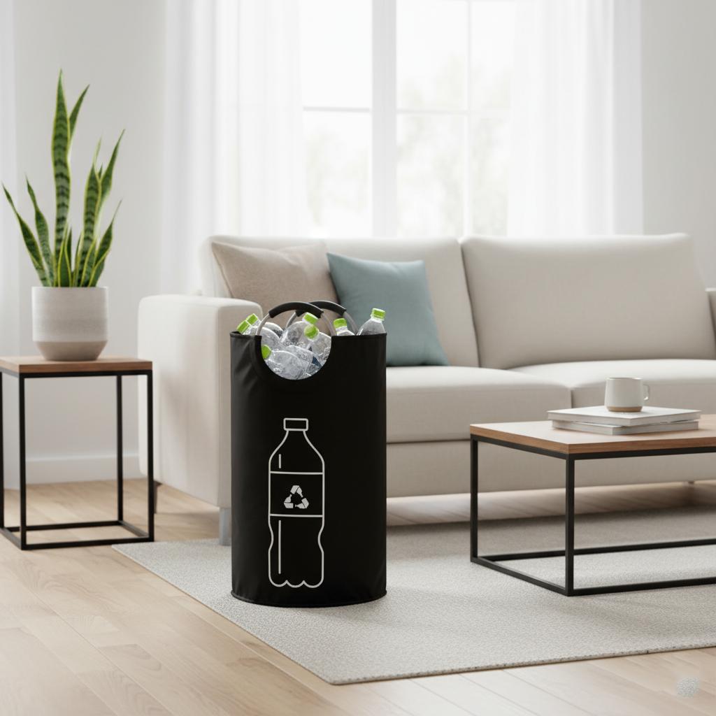 Large Capacity Collapsible Recycling Bin Cylindrical Open Top Storage Basket Plastic Bottles Durable Easy Clean Home Organizer