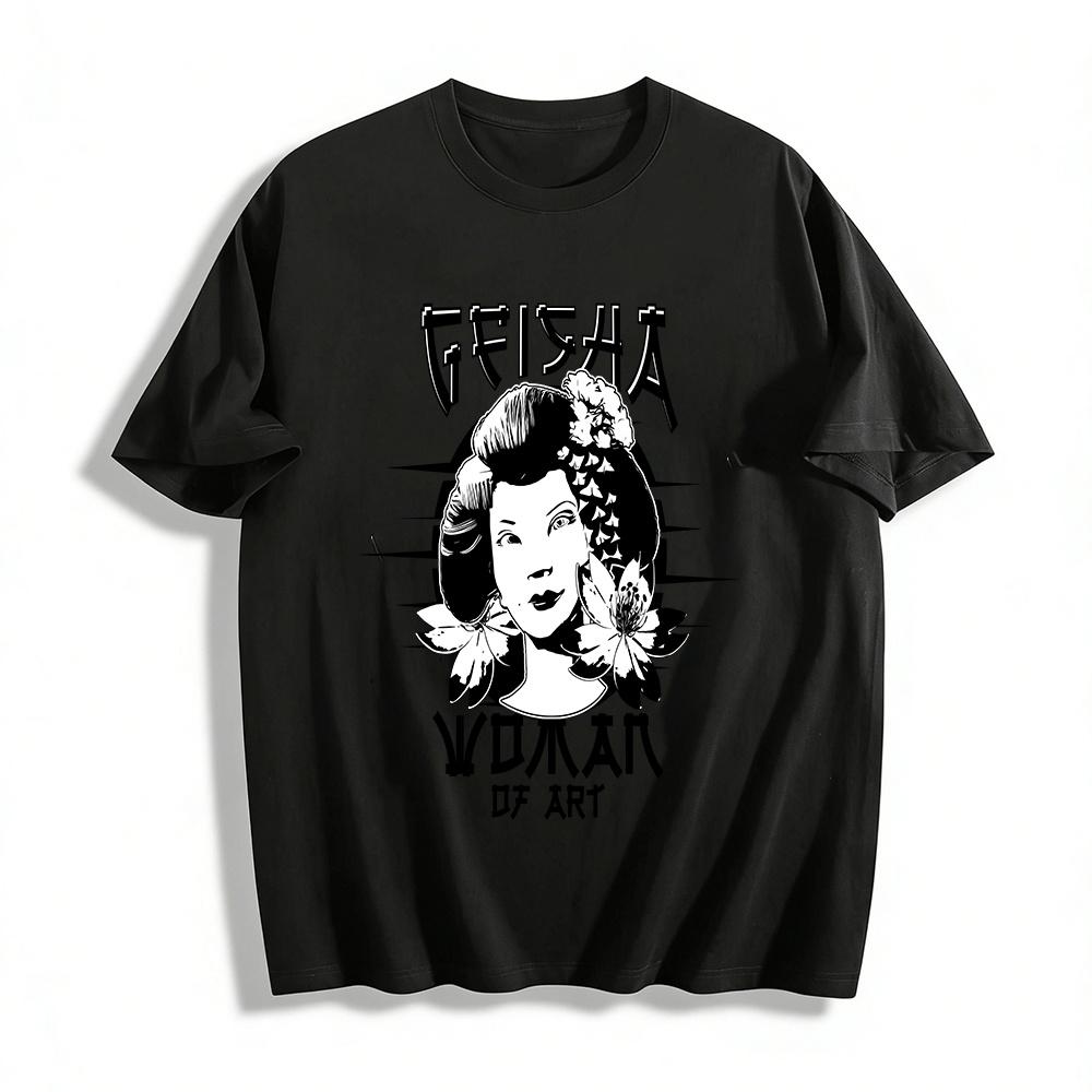 

Geisha Woman Of Art Print Top Retro Japanese Culture Casual T-shirt Pure cotton T-shirt XXS