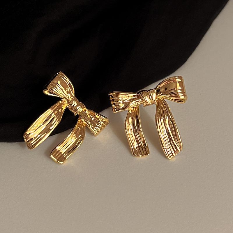Pendientes de Lazo de Cinta Retro Francés - Diseño Nicho de Lujo Ligero